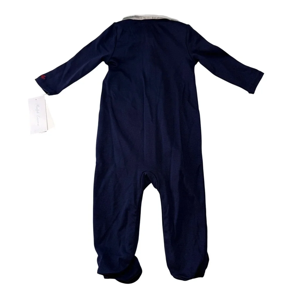 Ralph Lauren Baby 6M Navy Blue Nutcracker Embroidered Footed Sleeper NEW